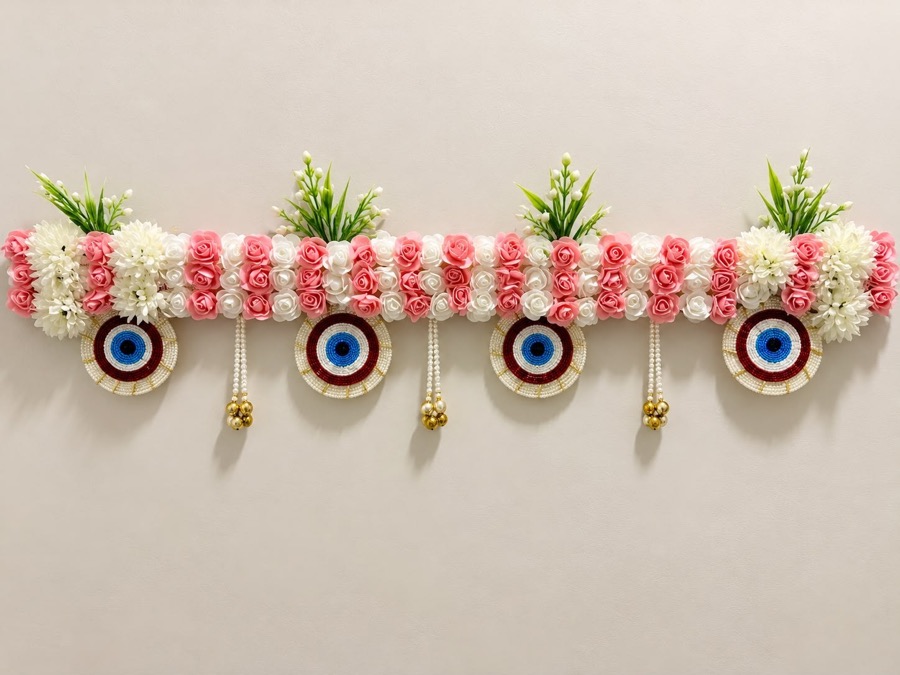 Blush floral evil eye toran